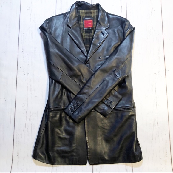 Cole Haan Country black leather jacket coat men’s medium heavy thick imported - Picture 2 of 10
